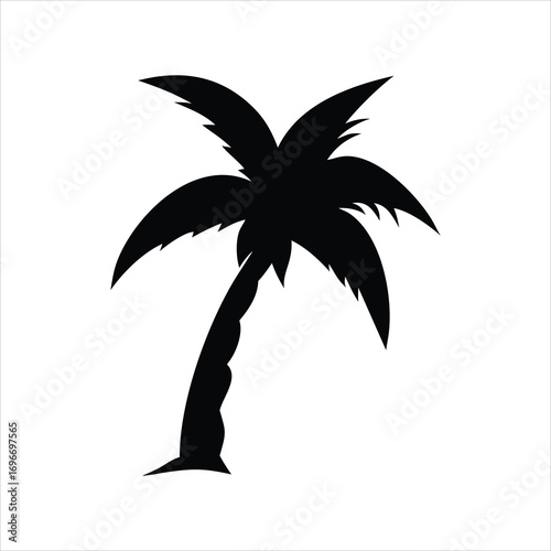 Black silhouette of a palm tree on a white background