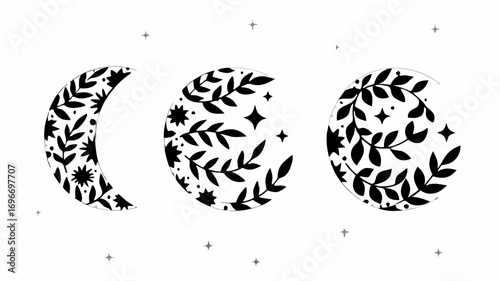 Floral Moon Phases with Stars