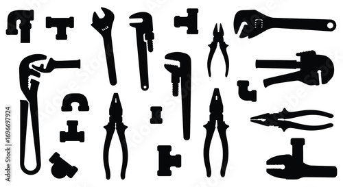 various tools arranged neatly in rows silhouette