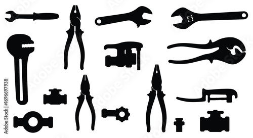 various tools arranged neatly in rows silhouette