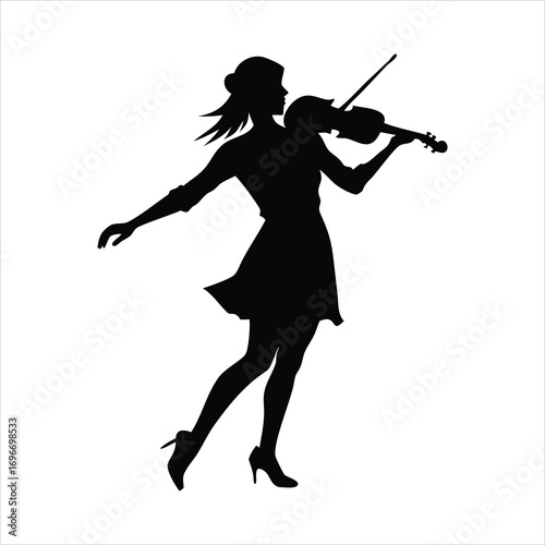 Silhouette of a woman playing the violin with her hair flowing