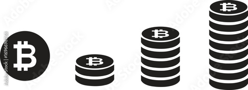 Bitcoin Coins Stack Icon Set - Cryptocurrency Growth & Investment Concept