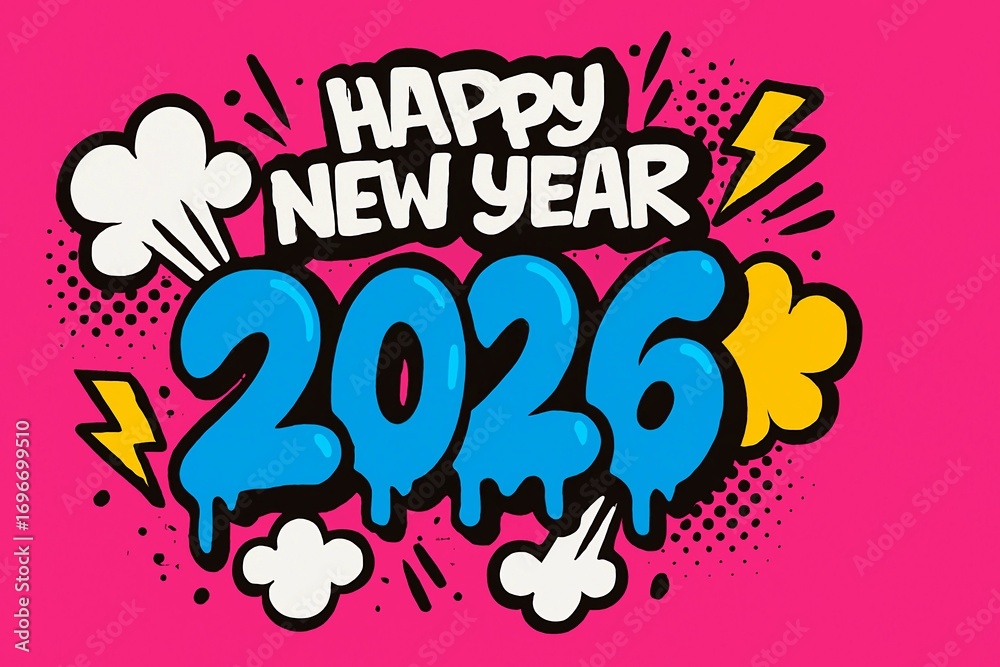 Obraz premium Bright and bold happy new year 2026 graphic design for festive holiday celebration