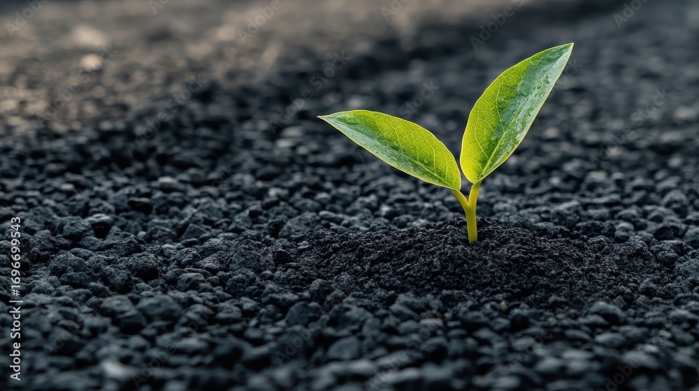 Naklejka premium Seedling Emerging from Cracked Ground Symbolizing Growth and Resilience