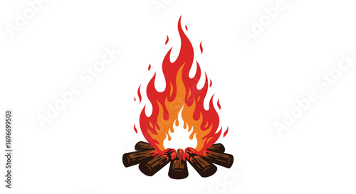 a campfire with bright flames and glowing embers silhouette