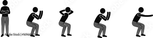 Stick figure, squat, exercise, fitness, workout, positions, gym, training, bodyweight, active, movement, 