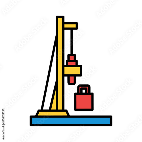 Illustration of a construction pile driver, showing its structure and components.