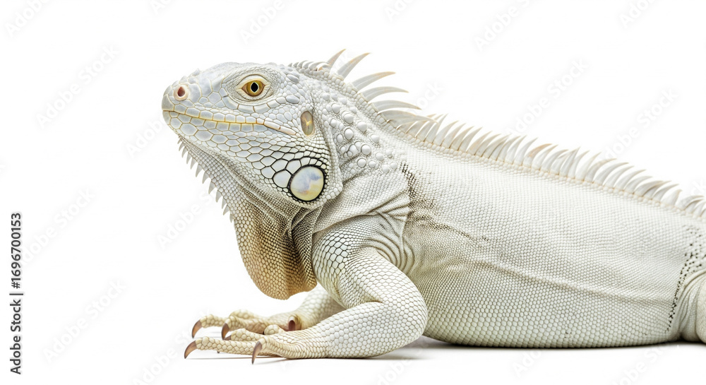 Obraz premium Beautiful White Iguana, also known as Albino Iguana, isolated transparent background
