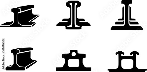 Steel Train Rail Track Profile Vector Icon – Railway Engineering Symbol for Transport and Industrial Design