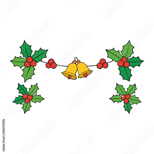 A festive Christmas border adorned with holly leaves and a golden bell, symbolizing holiday cheer, warmth, and joy—perfect for seasonal designs and celebrations.
