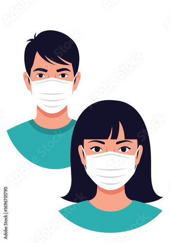 People wearing face masks protecting themselves from airborne particles and diseases