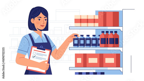Inventory Control: A dedicated female employee efficiently manages inventory, methodically checking stock levels to ensure seamless operations and meet client demands.