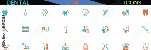 Comprehensive dental care icons set for modern medical use vector
