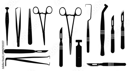 medical tools arranged neatly in rows silhouette