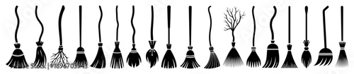witch broomstick silhouette set vector illustration