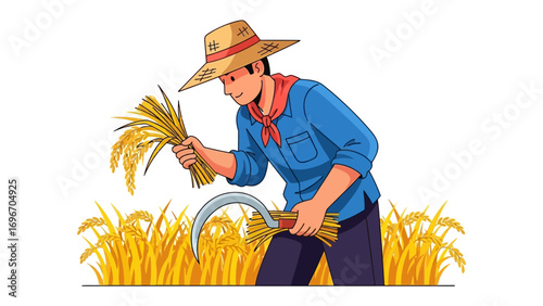 Hardworking Harvest: An illustration of a diligent farmer reaping a golden harvest, embodying the essence of hard work and the bounty of the earth.