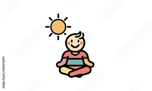 Happy Child in Lotus Pose, Meditating Under the Sun.