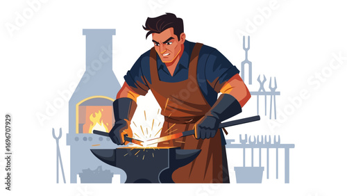 Forge Artisan at Work: Witness the dedicated craftsmanship of a blacksmith, forging metal with skill and precision, highlighting the art of metalworking. 