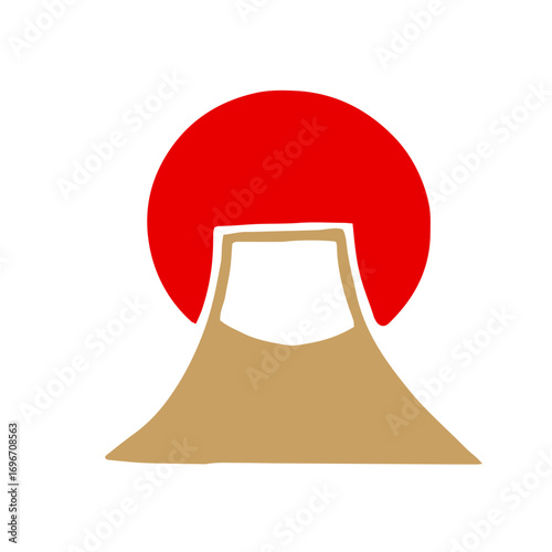 レトロな手描きの富士山と日の出の正月素材｜富士山,日の出,年賀状