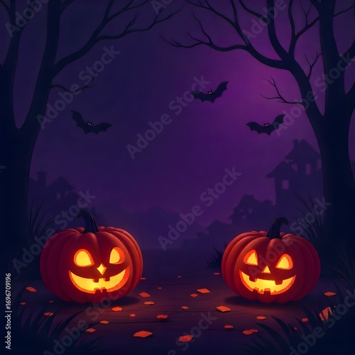 halloween background with pumpkin and bats
