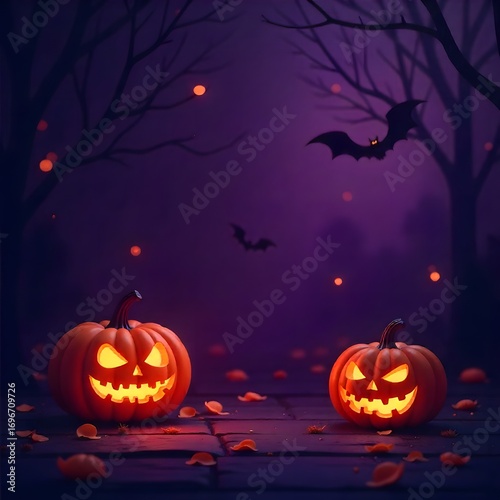 halloween background with pumpkin and bats