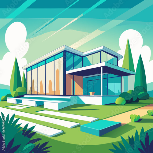 Modern contemporary villa illustration vector scalable architectural design property home