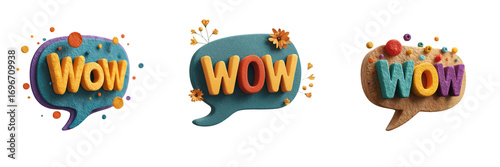 Colorful wow words in speech bubbles transparent background creative design vibrant environment