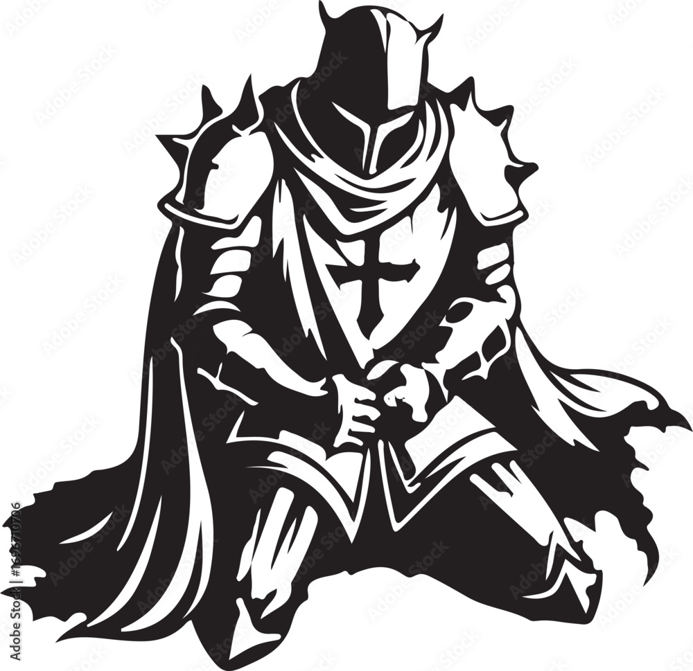 Fototapeta premium Kneeling Knight EPS & PNG Digital Files, Vector Graphic Design Print Laser Engrave Files, Instant Digital Download, Crusader