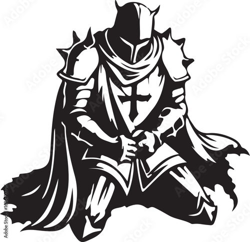 Kneeling Knight EPS & PNG Digital Files, Vector Graphic Design Print Laser Engrave Files, Instant Digital Download, Crusader