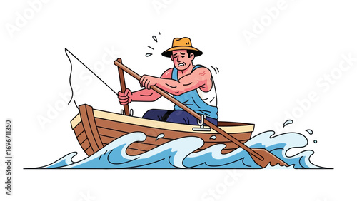 Seafaring Angler's Endeavor: Witness the intense focus of an angler as he navigates choppy waters in his boat, rod poised, in pursuit of the day's catch.