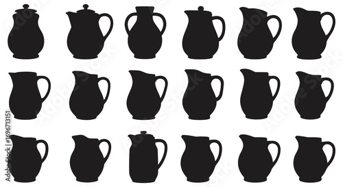 array of various pitcher designs shown in silhouette