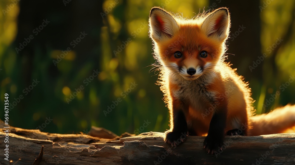 Fototapeta premium Adorable Red Fox Kit in Natural Habitat with Soft Evening Light
