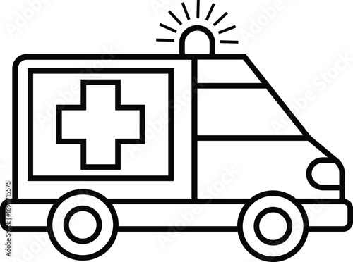 Ambulance vehicle icon with siren light, emergency rescue van for hospital transport and medical aid service, transparent background