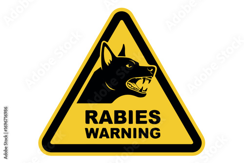 Rabies warning sign with a fierce dog head