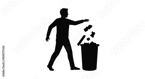 person throwing trash into bin silhouette