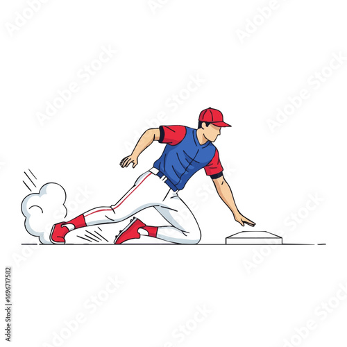 Vector Illustration of Baseball Player Sliding in Dynamic Action Style with Bold Colors and Clean Lines for Sports and Athletic Design