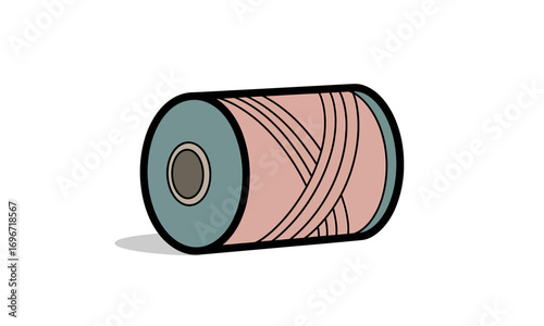 Spool of pink thread with teal ends, black outline, and gray center.