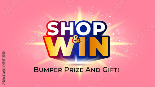 Shop and Win bumper prize and gift 3d logo concept design for retail sale promotion and lucky draw offer.
