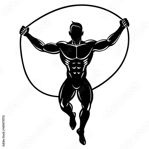 silhouette of a muscular man jumping rope