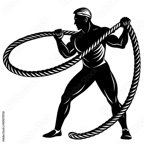 silhouette of an athlete holding battle ropes