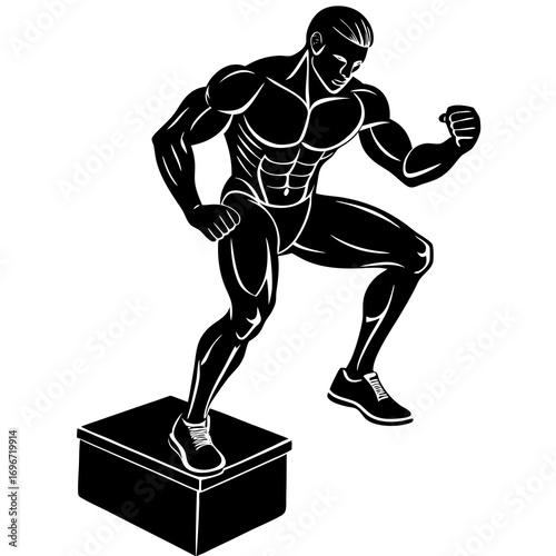 vector silhouette of a strong gym man performing exercise