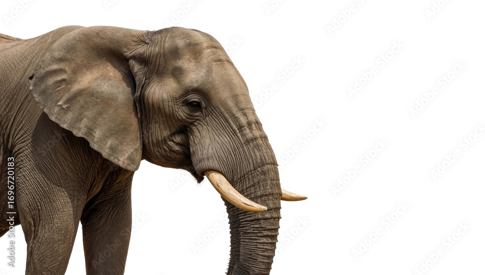 Fototapeta premium a high quality photograph of a single adult elephant on a transparant or white background