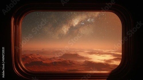 Fototapeta Naklejka Na Ścianę i Meble -  Milky Way galaxy seen through a spaceship window