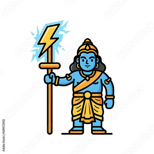 Cartoon depiction of Hindu deity Indra, holding his thunderbolt Vajra.