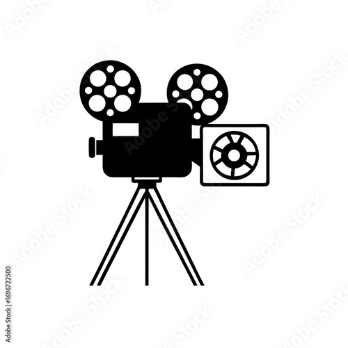 Silhouette of a vintage movie camera icon