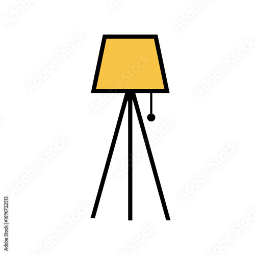 Minimalistic lamp illustration with yellow shade on a transparent background, modern design concept