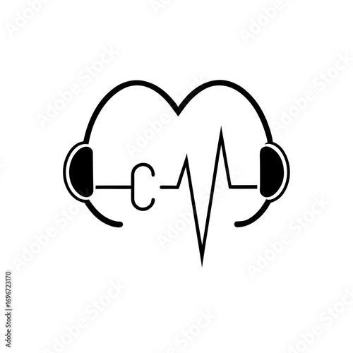 Headphones and heartbeat line illustration