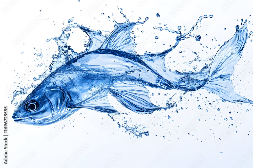 Obraz premium Aquatic elegance a fish composed of water motion in digital art