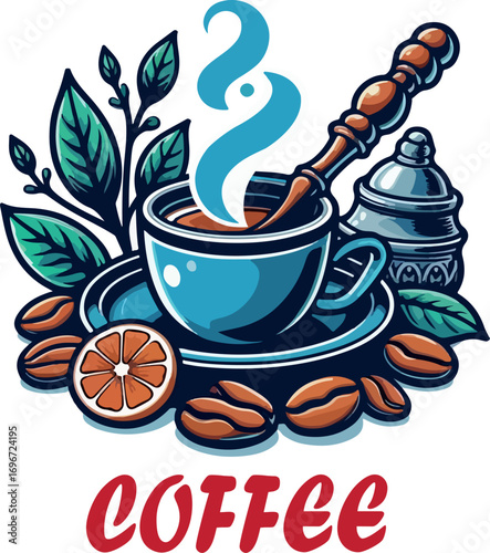 Turkish coffee clip art logo vector white background .