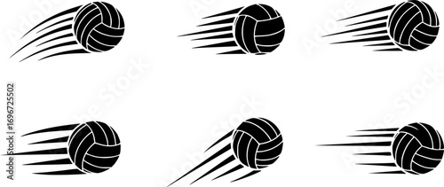 set of Volleyball Ball Motion Line Symbol Vector – Black Sport Icon for Speed, Training, Competition and Game Design